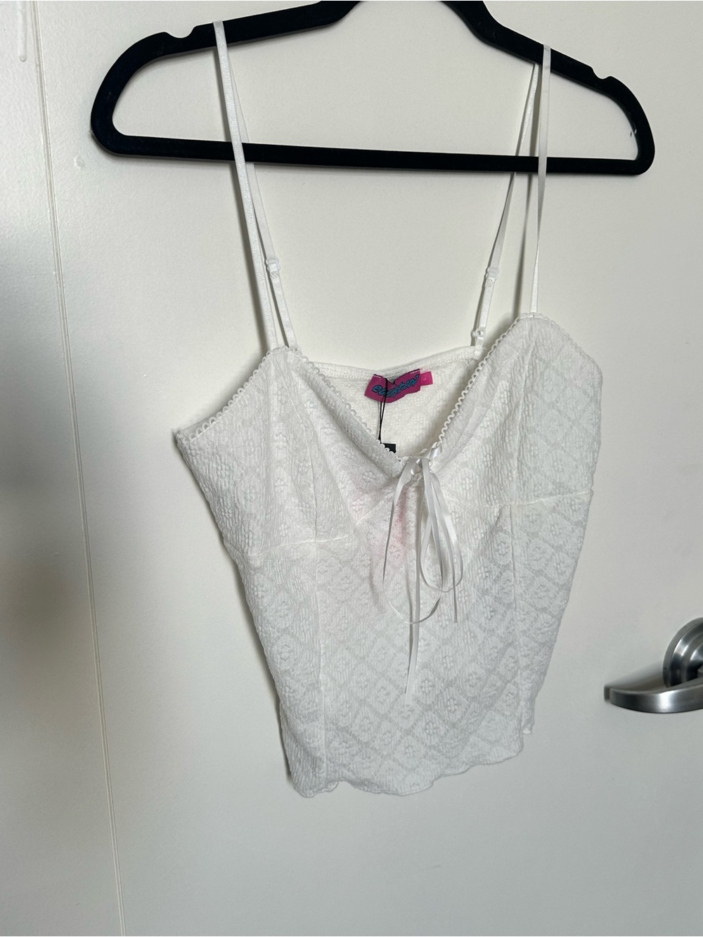 Edikted White Lace Cami Top with Bow Detail - large